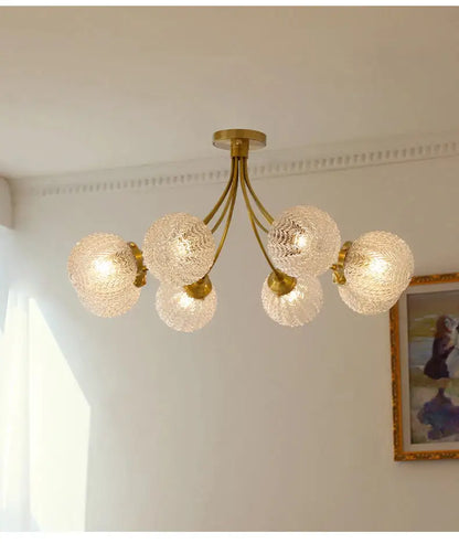 Modern brass five glass ball ceiling light for living room
