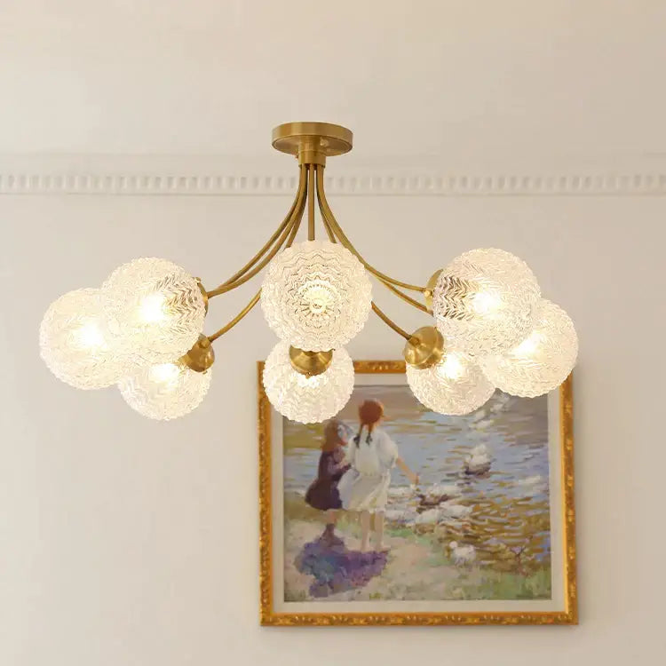 Modern brass five glass ball ceiling light for living room