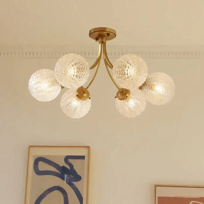 Modern brass five glass ball ceiling light for living room