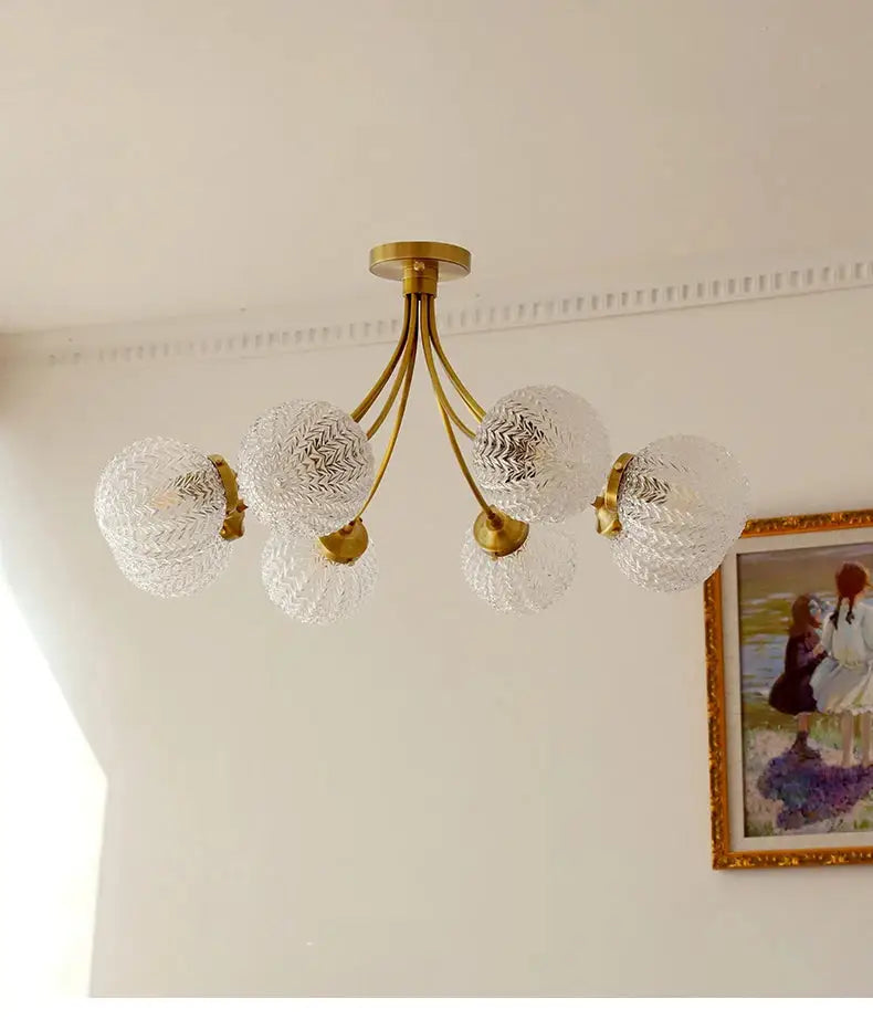 Modern brass five glass ball ceiling light for living room