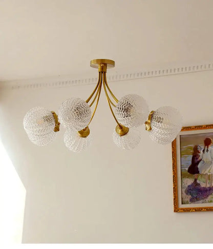 Modern brass five glass ball ceiling light for living room