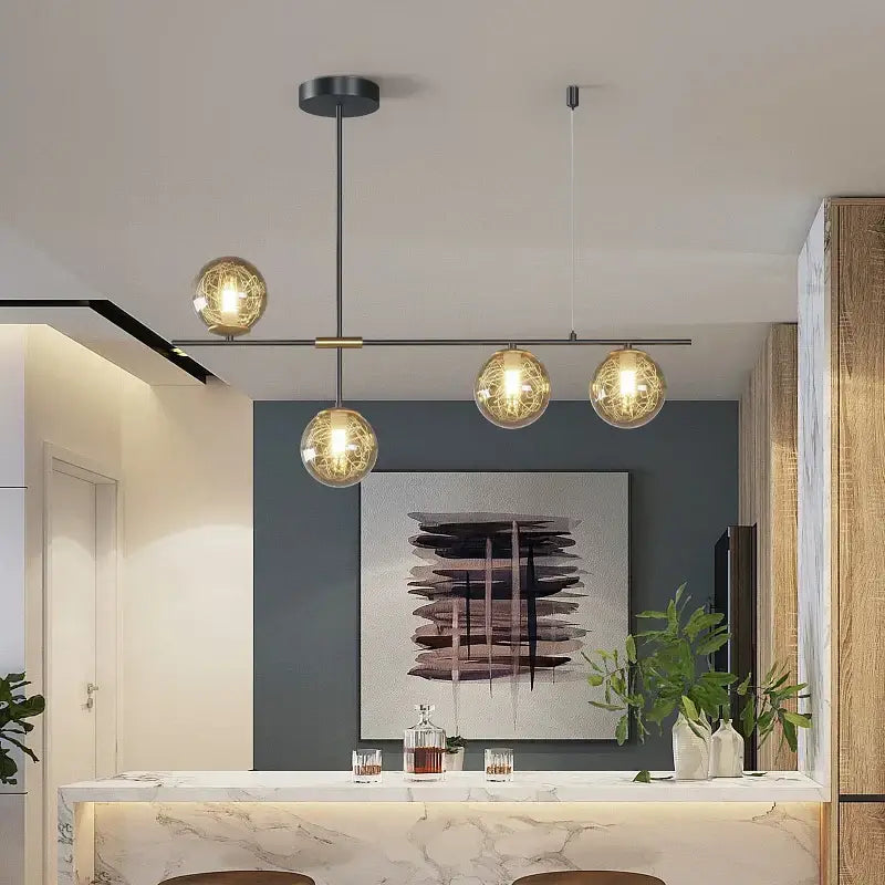 Modern gold wire glass ball chandelier – living room pendant light