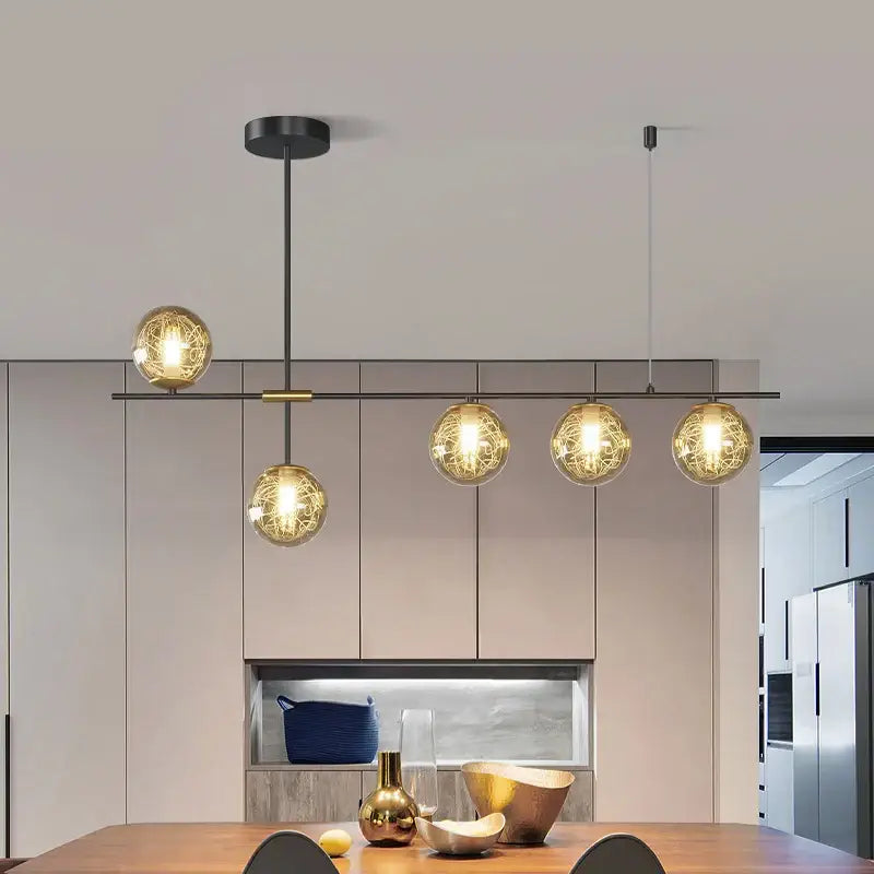 Modern gold wire glass ball chandelier – living room pendant light