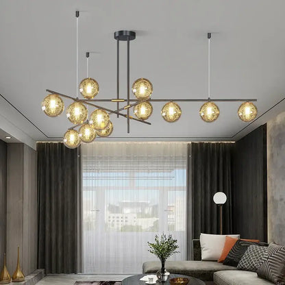 Modern gold wire glass ball chandelier – living room pendant light