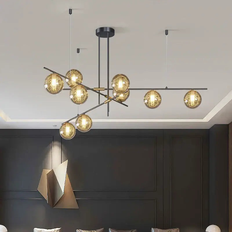 Modern gold wire glass ball chandelier – living room pendant light