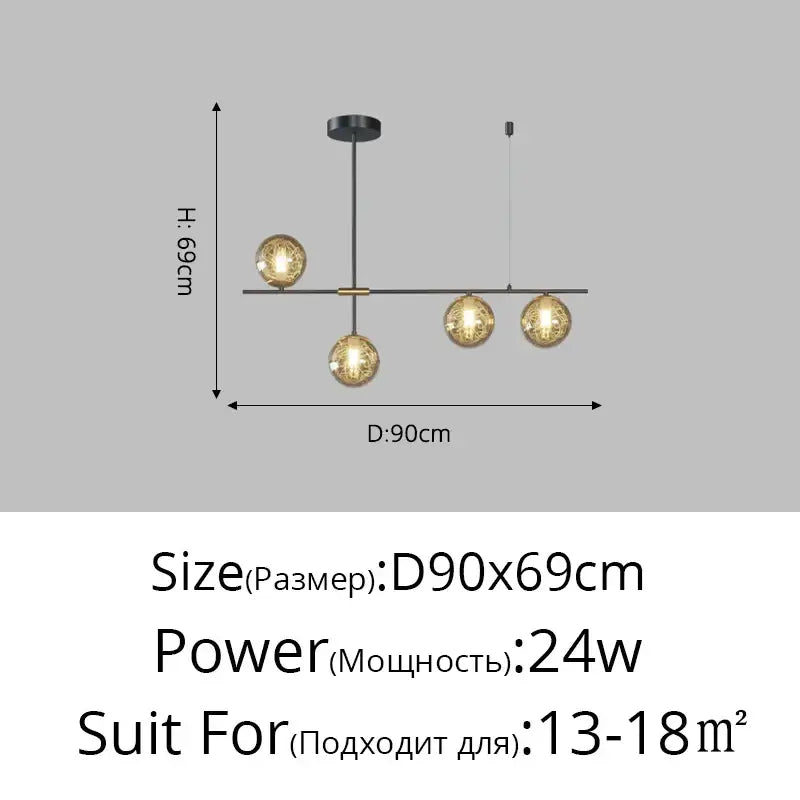 Modern gold wire glass ball chandelier – living room pendant light