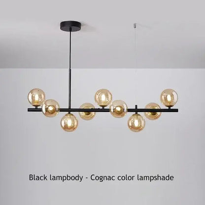 Modern gold glass ball chandelier dining room warm light