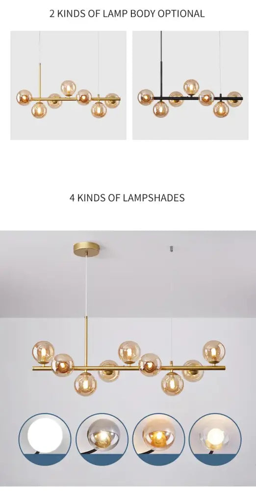 Modern gold glass ball chandelier dining room warm light