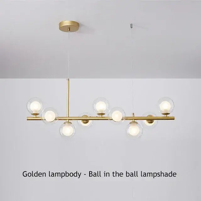 Modern gold glass ball chandelier dining room warm light