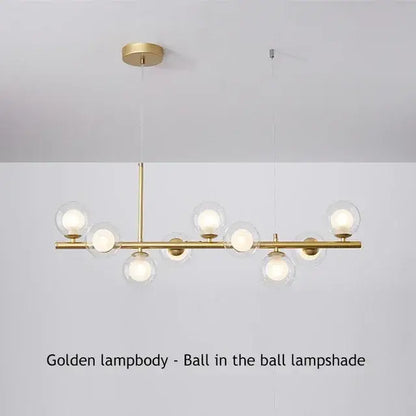 Modern gold glass ball chandelier dining room warm light