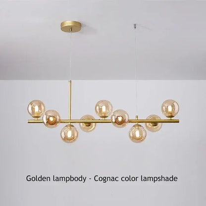 Modern gold glass ball chandelier dining room warm light
