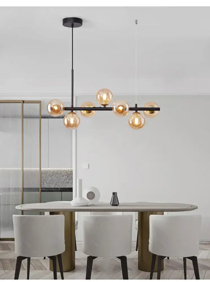 Modern gold glass ball chandelier dining room warm light