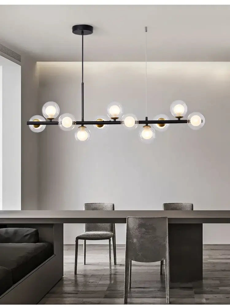 Modern gold glass ball chandelier dining room warm light