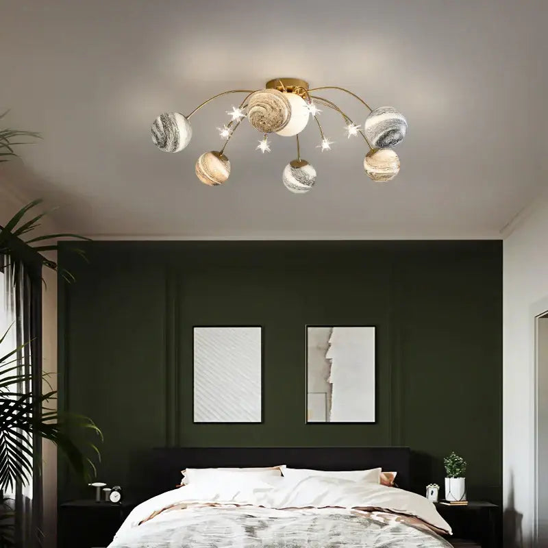 Celestial golden glass ball chandelier for kids room and living room