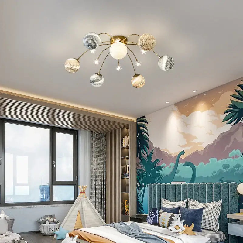 Celestial golden glass ball chandelier for kids room and living room