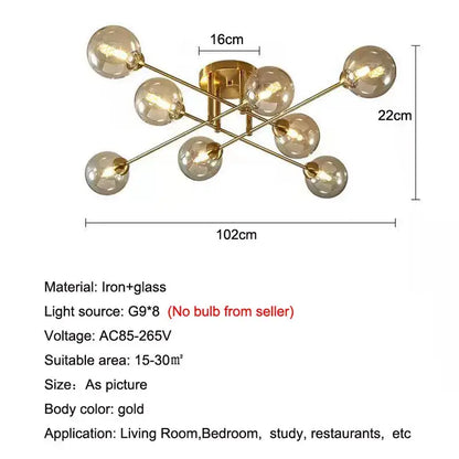 Modern brass glass ball chandelier for living room