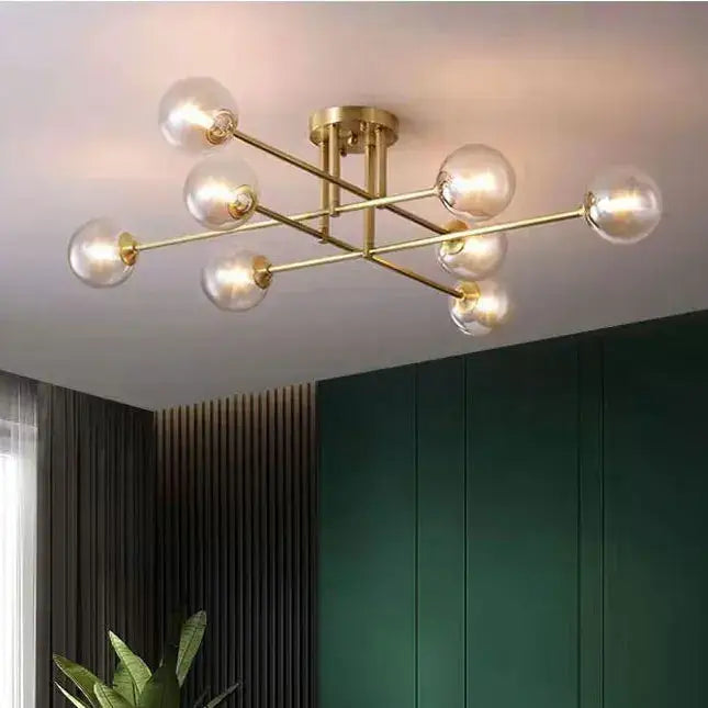 Modern brass glass ball chandelier for living room