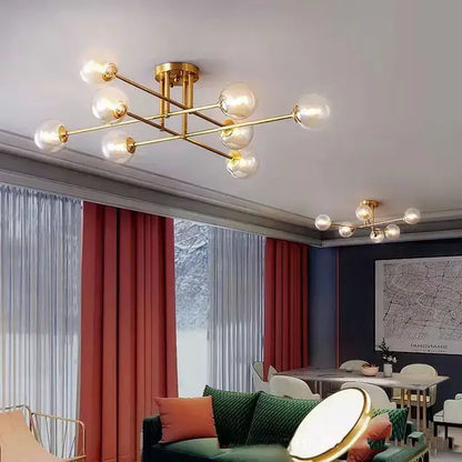Modern brass glass ball chandelier for living room