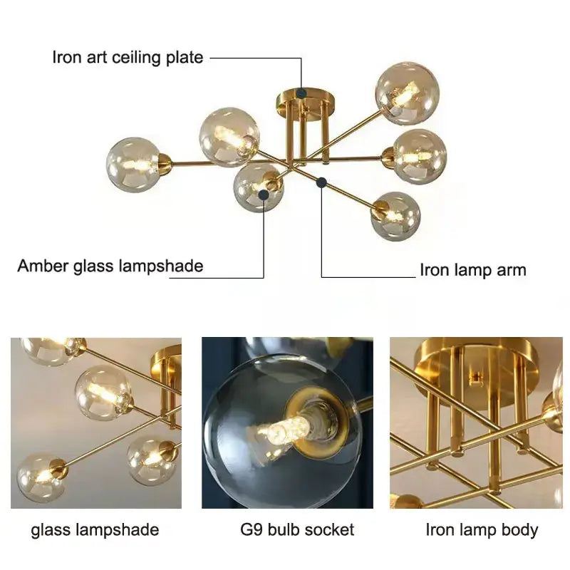Modern brass glass ball chandelier for living room