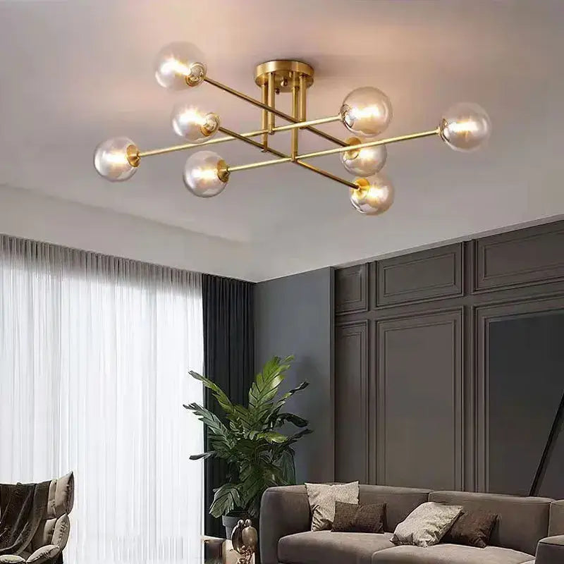 Modern brass glass ball chandelier for living room