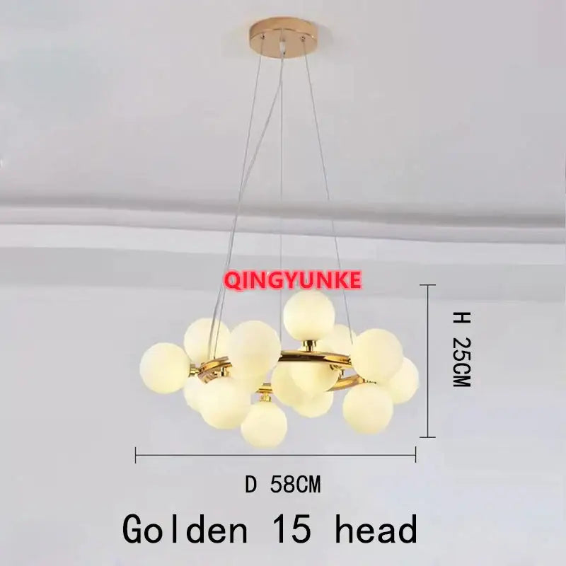 Modern gold glass ball chandelier living room cluster light