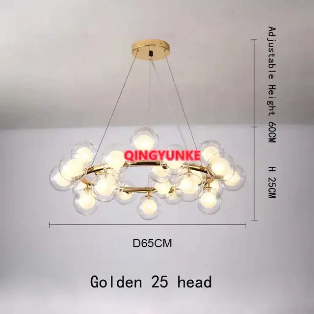Modern gold glass ball chandelier living room cluster light