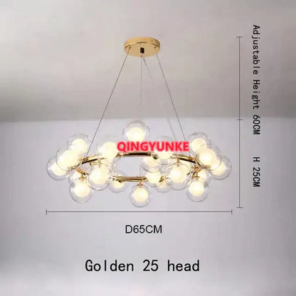 Modern gold glass ball chandelier living room cluster light