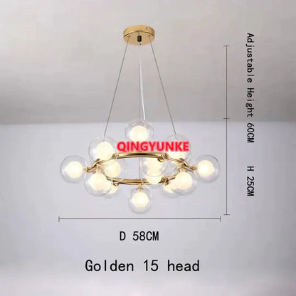 Modern gold glass ball chandelier living room cluster light