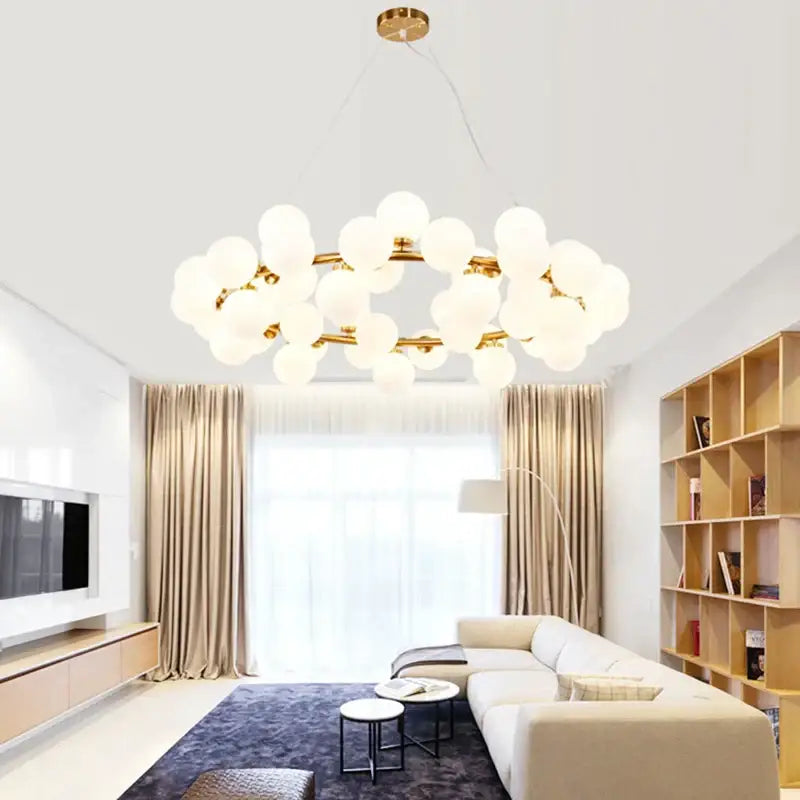 Modern gold glass ball chandelier living room cluster light