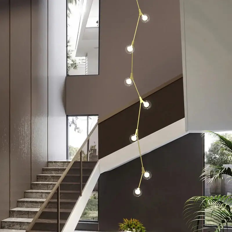Modern gold glass ball chandelier staircase pendant light