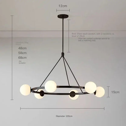 Modern black six light glass ball chandelier dining room pendant light