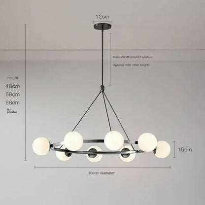 Modern black six light glass ball chandelier dining room pendant light
