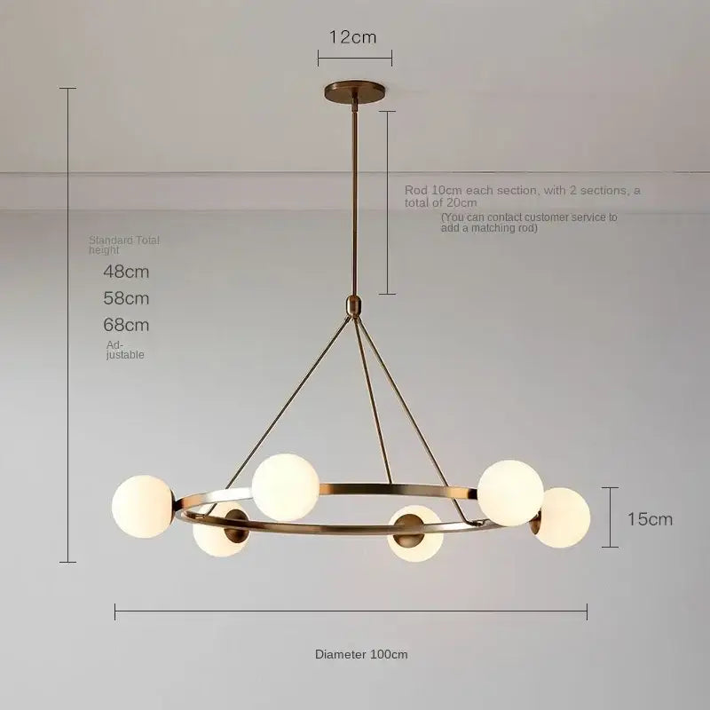 Modern black six light glass ball chandelier dining room pendant light