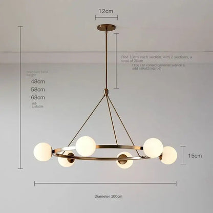 Modern black six light glass ball chandelier dining room pendant light