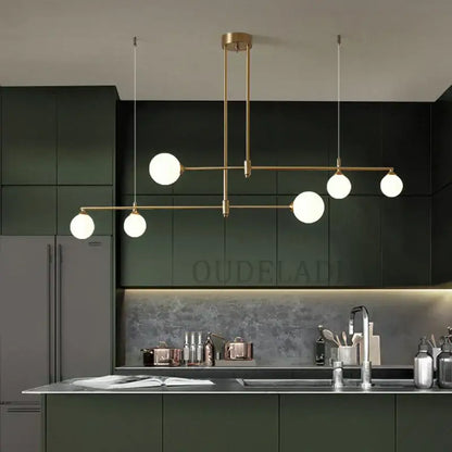 Modern brass glass ball chandelier for dining room