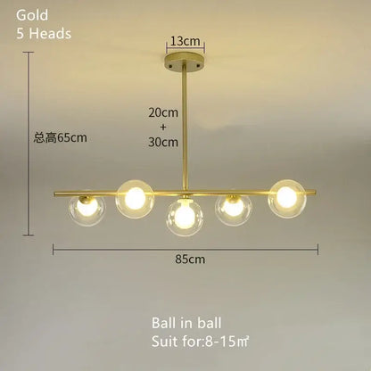 Modern gold glass ball chandelier dining room led pendant light