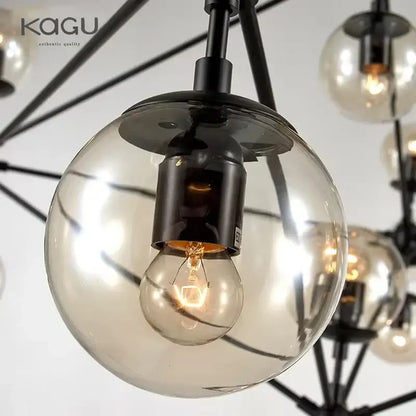 Modern black geometric glass ball chandelier for dining room
