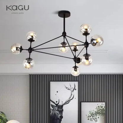Modern black geometric glass ball chandelier for dining room