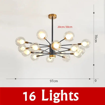 Modern black & gold glass ball chandelier living room pendant light