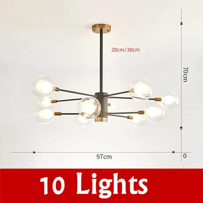 Modern black & gold glass ball chandelier living room pendant light