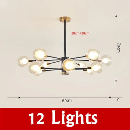 Modern black & gold glass ball chandelier living room pendant light