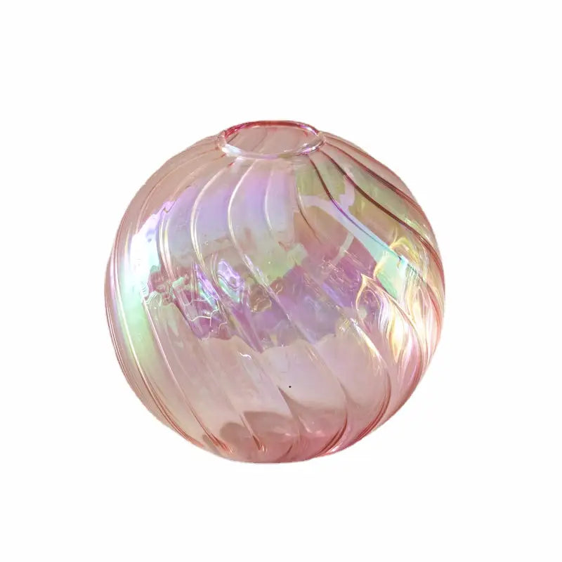 Iridescent peach ribbed glass ball vases living room decor