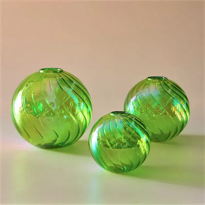 Iridescent peach ribbed glass ball vases living room decor