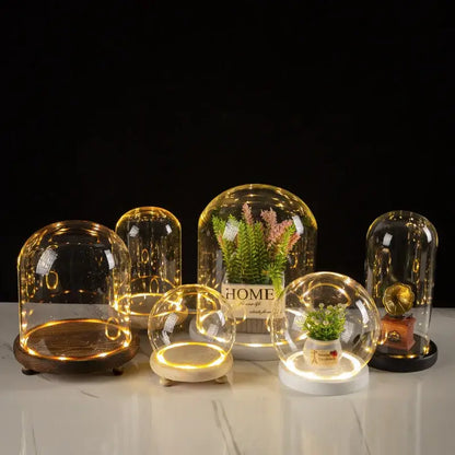 Glass bell jar terrarium with led fairy lights bedroom decor