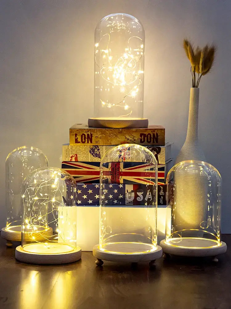 Glass bell jar terrarium with led fairy lights bedroom decor