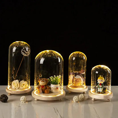 Glass bell jar terrarium with led fairy lights bedroom decor
