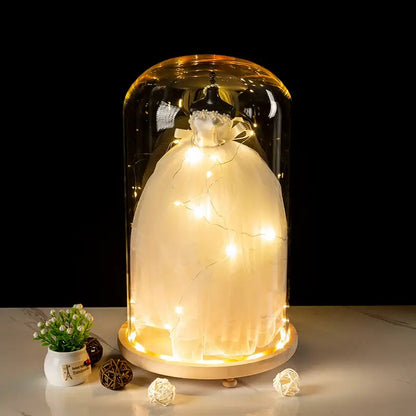 Glass bell jar terrarium with led fairy lights bedroom decor