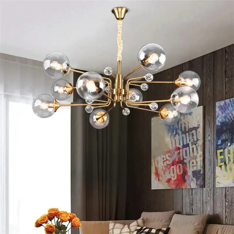 glass bubble chandelier gold and crystal living room light