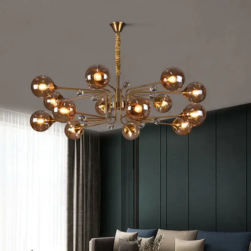 glass bubble chandelier gold and crystal living room light
