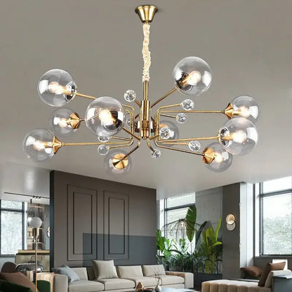 glass bubble chandelier gold and crystal living room light